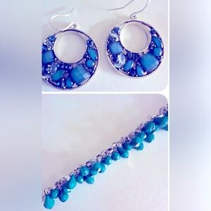 Free💰 Add 1 to bundle Bracelet/anklet, Earrings Teal teardrops 10” adj